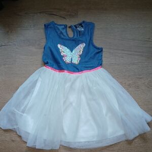 Kids Denim and Tulle Dress with Butterfly Design